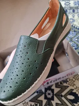 کفش روزمره زنانه مدل آنیس تابستانی تمام چرم رنگ یشمی