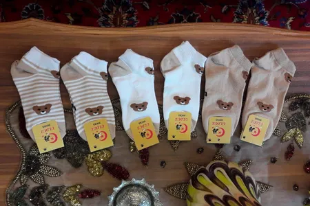 جوراب ساق کوتاه بچگانه مدل خرسی تدی  بسته 6 عددی