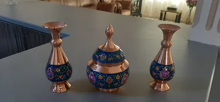 ست 3 تکه گلدان و شکلات خوری مسی مدل پرداز کد st18
