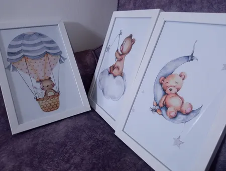 تابلو اتاق کودک مدل تدی بالن سوار مجموعه 3 عددی