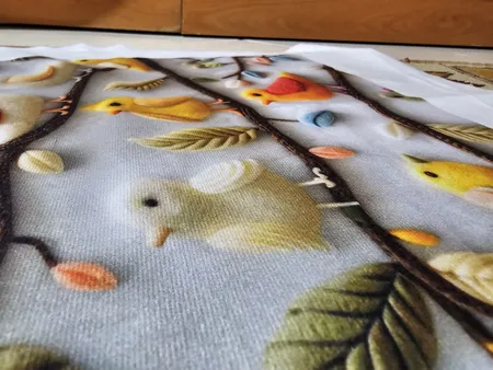 پارچه ملحفه عرض 1.5 متر مدل پنج بعدی باغ پرندگان کد 5013454 رنگ طوسی