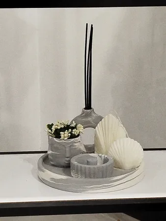 ست 6 تکه جاعودی و گلدان بتنی طرح دونات کد C07