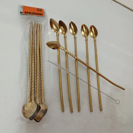 قاشق شربت خوری مدل Straw spoon بسته 6 عددی به همراه فرچه