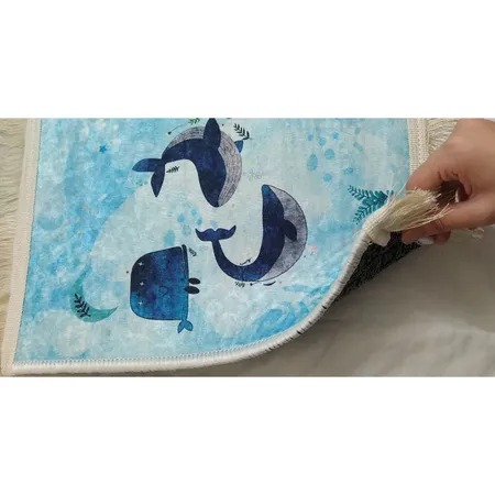 فرش ماشینی زانیس مدل اتاق کودک طرح نهنگ ها زمینه آبی