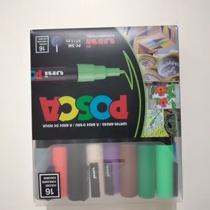 تجریه خرید ماژیک رنگ آمیزی یونی بال مدل POSCA 3M مجموعه 16 عددی