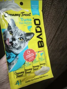 تجریه خرید بستنی گربه برند بادو مدل ماهی تن بسته 4 عددی وزن 60 گرم