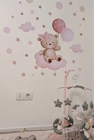 استیکر دیواری کودک راتیانا مدل girly bear بسته 16 عددی