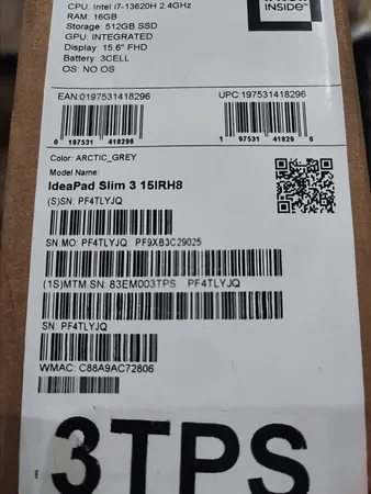 لپ تاپ 15.6 اینچی لنوو مدل IdeaPad Slim 3 15IRU8-i7 13620H 16GB 512SSD