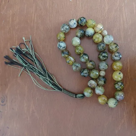 تسبیح نقره جات بافندگان مدل سنگ عقیق شجر خزه ای کد 20