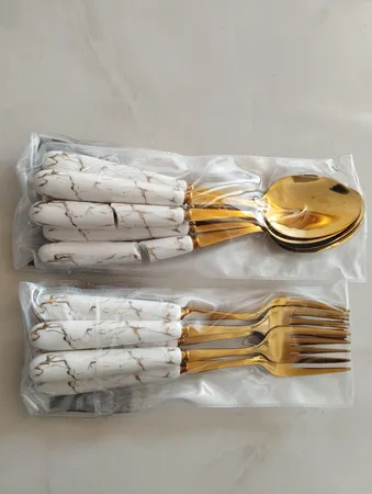 ست قاشق و چنگال 12 پارچه مدل دسته سرامیکی