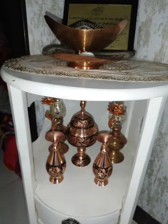 ست 3 تکه گلدان و شکلات خوری مسی مدل الماس تراش کد 24