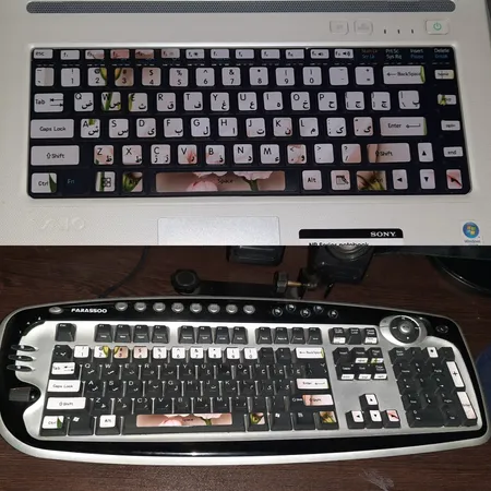 برچسب حروف فارسی کیبورد طرح گل کد ۰۱