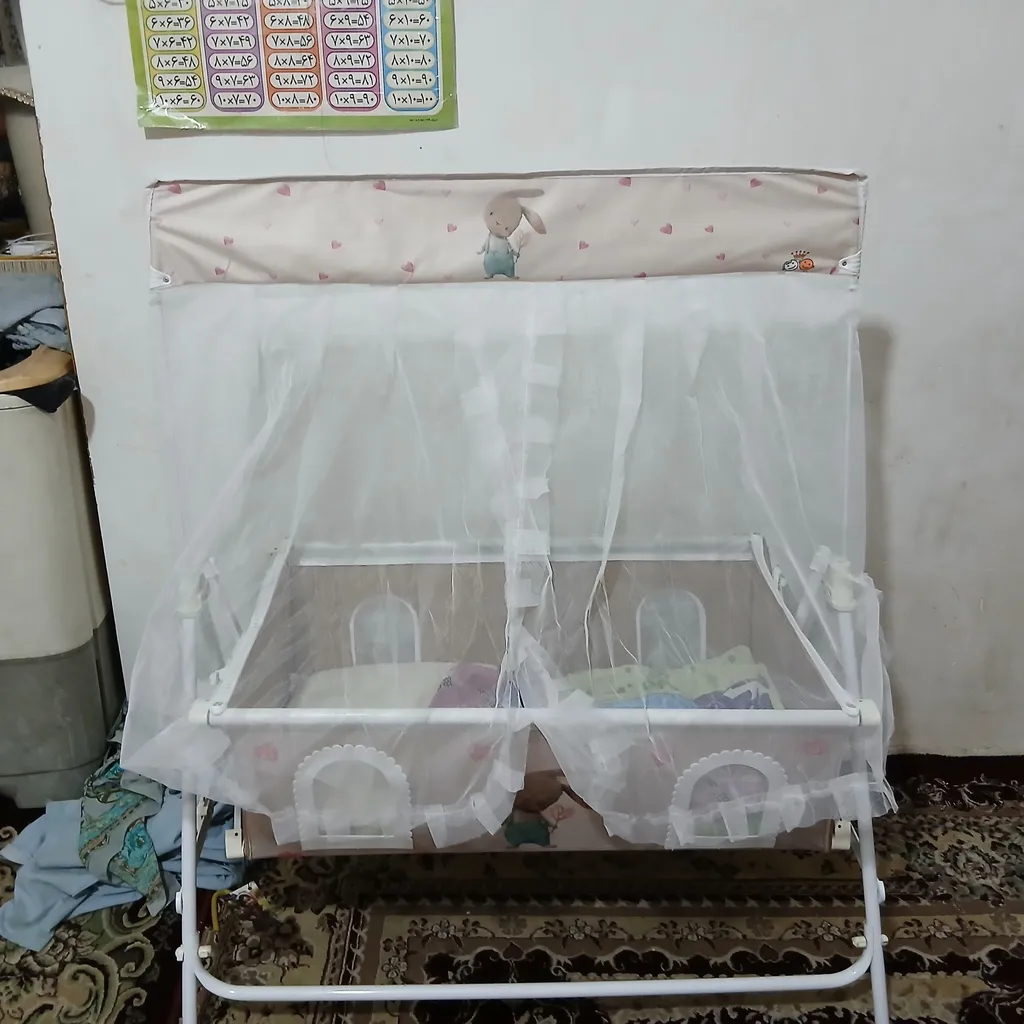 گهواره نوزاد شادی مدل مخمل طرح خرگوش و قلب