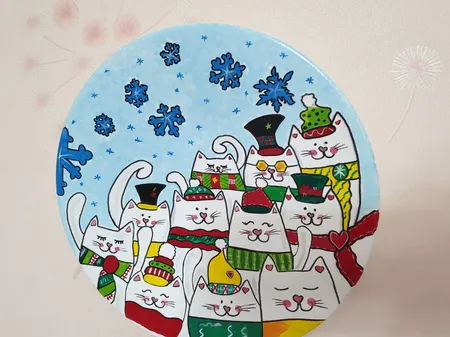 بشقاب سفالی طرح گربه ها کد D57-S25