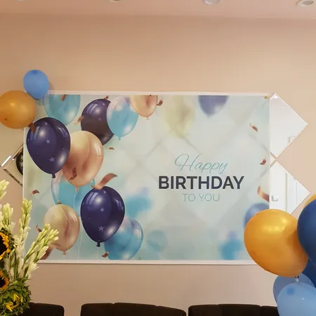 بنر تولد طرح بادکنک آبی طلایی کد J10