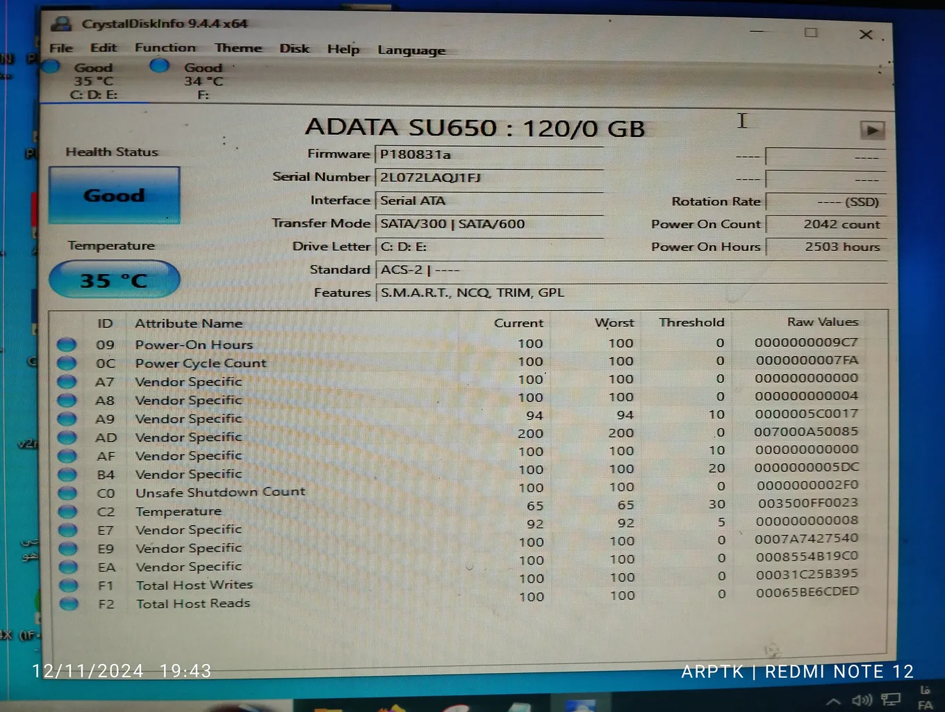 اس اس دی اینترنال هیوندای مدل SAPHHIRE ظرفیت 480 گیگابایت