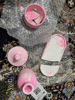 ست 3 تکه گلدان و قندان بتنی مدل مراکشی