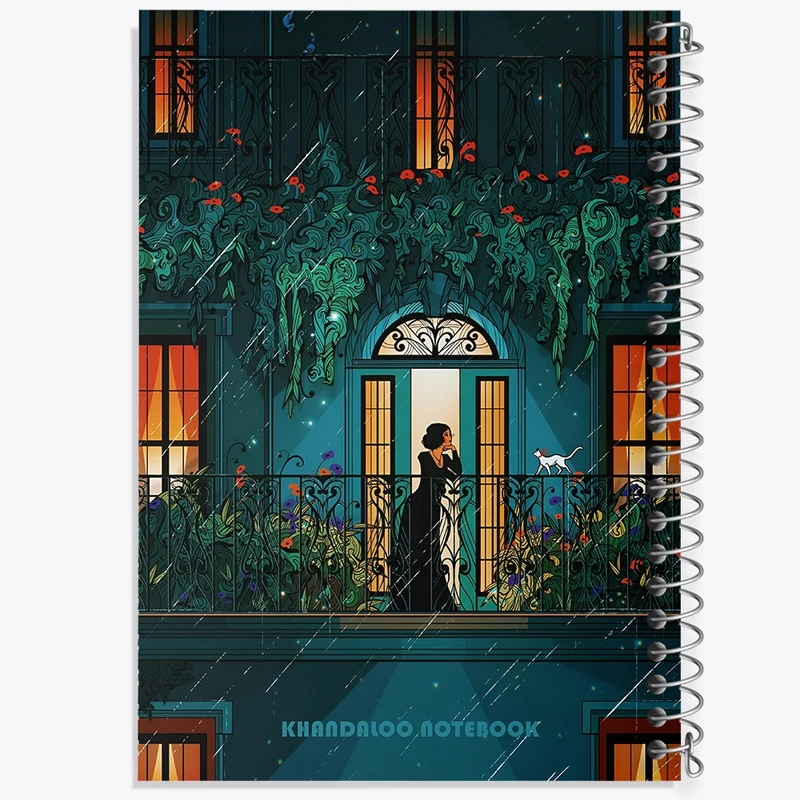 دفتر لیست خرید 50 برگ خندالو طرح زنی در تراس پر گل کد N6304