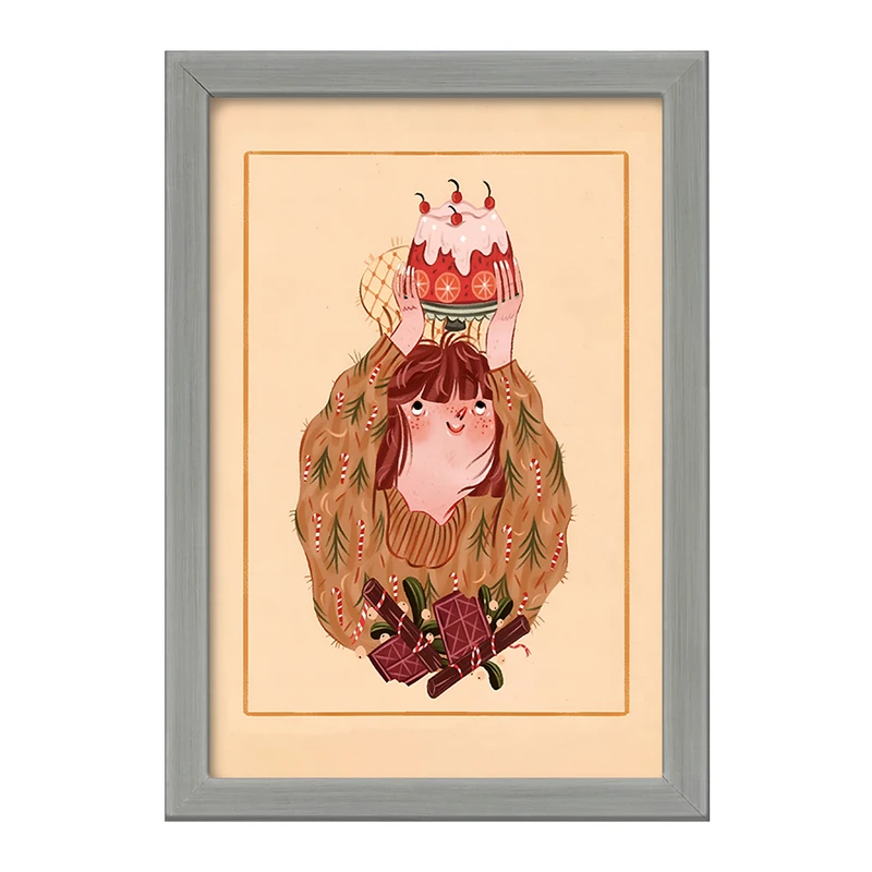 تابلو خندالو طرح دختر و کیک توت فرنگی کد F8386