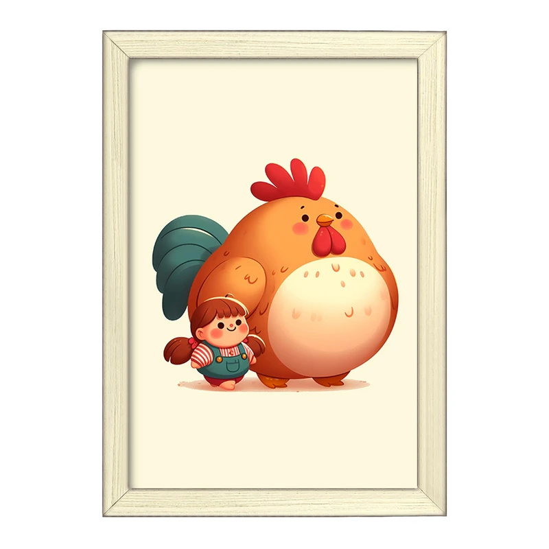 تابلو خندالو طرح دختر و خروس کیوت کد F6134