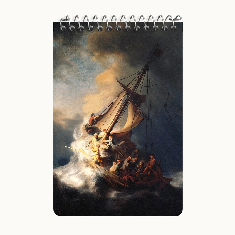 دفتر یادداشت 50 برگ خندالو طرح نقاشی مسیح در طوفان در دریای جلیل اثر رمبراند کد F12478