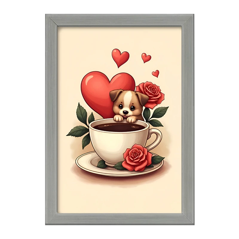 تابلو خندالو طرح سگ و فنجان قهوه کد F6671