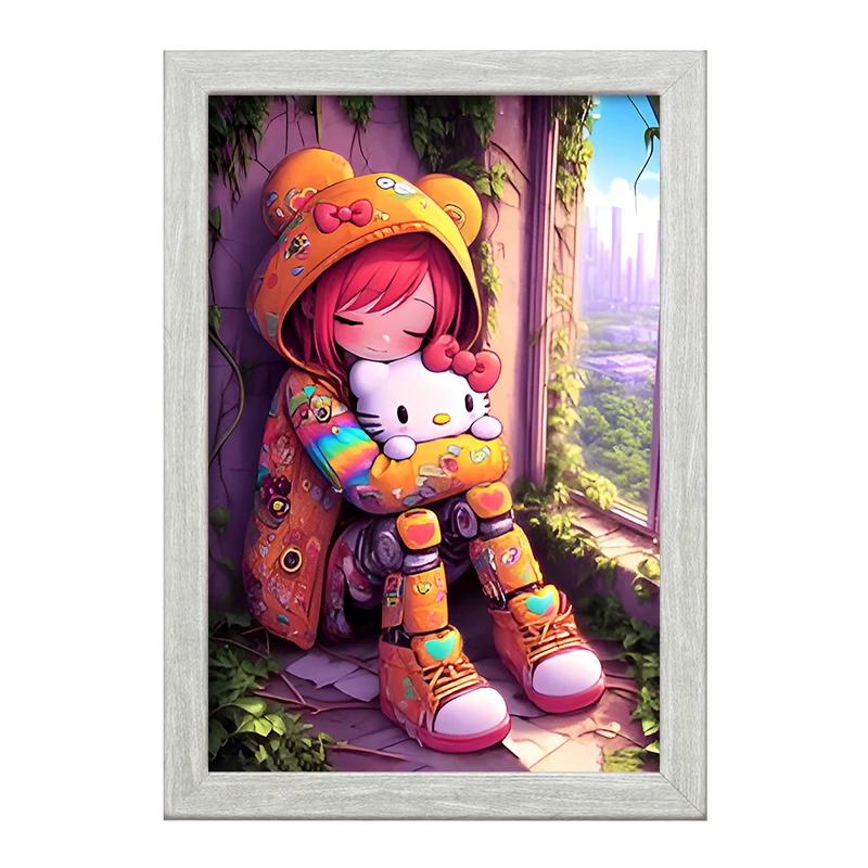 تابلو خندالو طرح دختر و هلو کیتی کد F9568