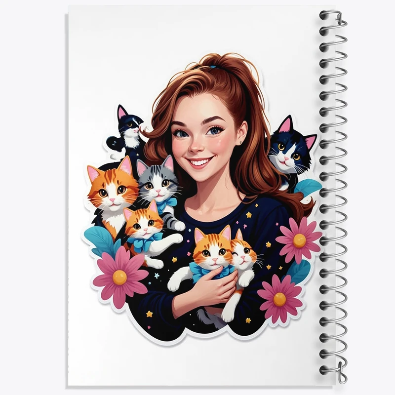 دفتر ژورنال نویسی 50 برگ خندالو مدل نقطه ای طرح دختر و گربه کد F2984