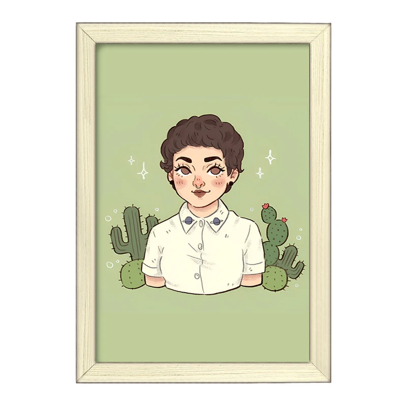 تابلو خندالو طرح دختر و کاکتوس کد F10956