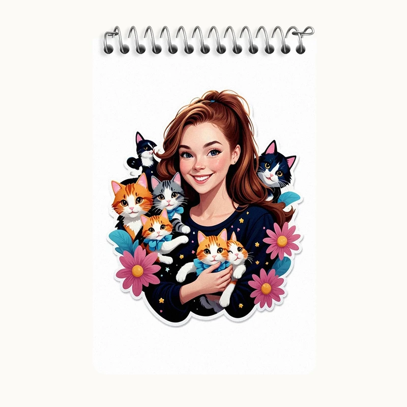 دفتر یادداشت 50 برگ خندالو طرح دختر و گربه کد F2984