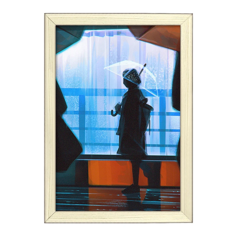 تابلو خندالو طرح دختر در روز بارانی کد F1099