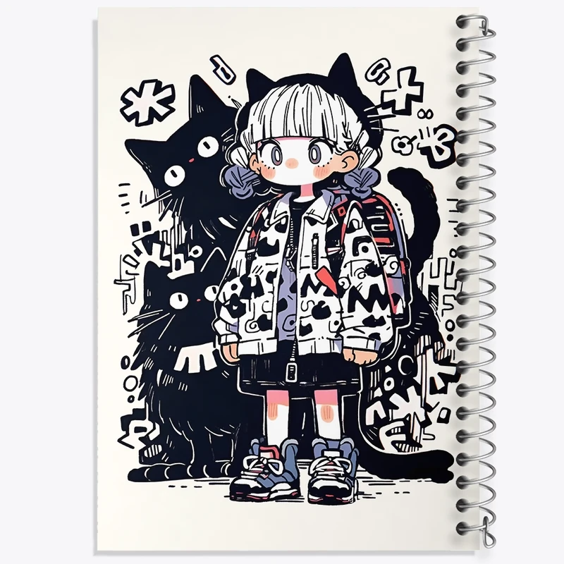 دفتر طراحی 50 برگ خندالو طرح دختر و گربه کد N3021