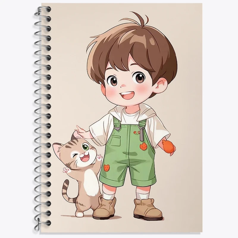 دفتر زبان 50 برگ خندالو مدل سه خط طرح پسر و گربه بامزه کد F3119