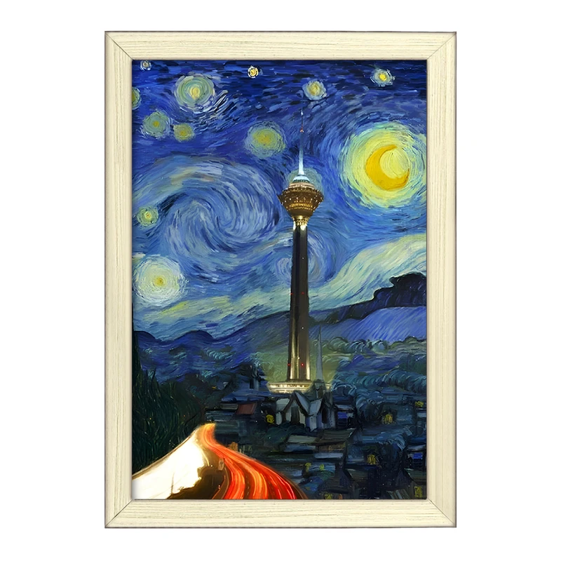 تابلو خندالو طرح برج میلاد در شب پر ستاره کد F3925
