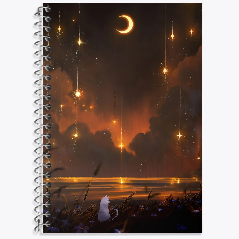 دفتر زبان 50 برگ خندالو مدل دو خط طرح شب و گربه کد F12556