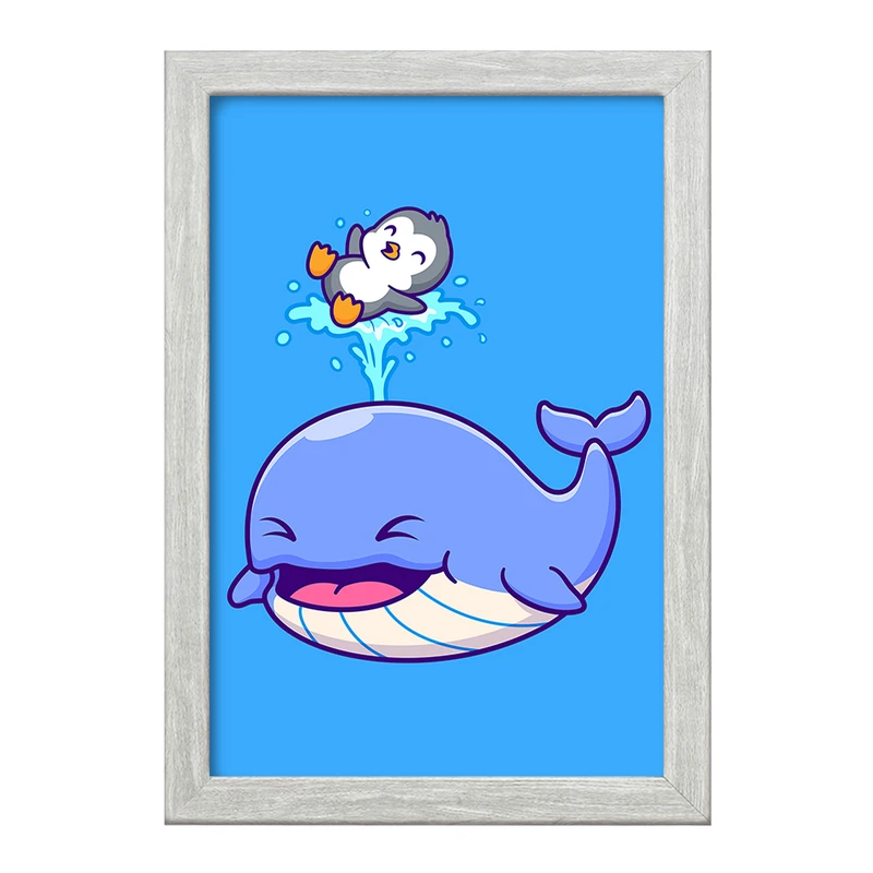 تابلو خندالو طرح حیوانات بامزه نهنگ و پنگوئن کد 25424