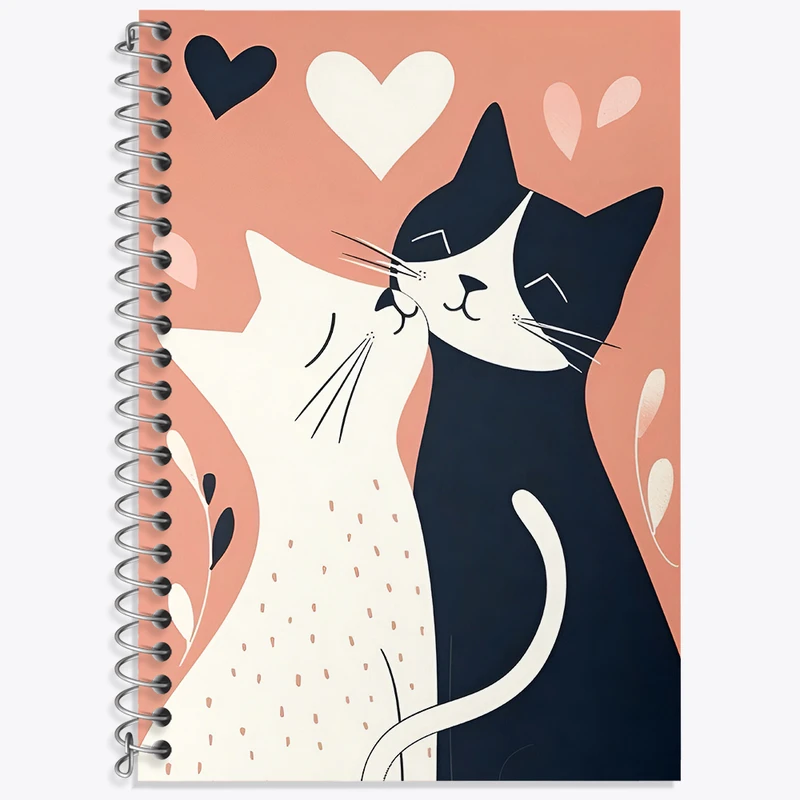 دفتر زبان 50 برگ خندالو مدل دو خط طرح گربه های عاشق کد N6251