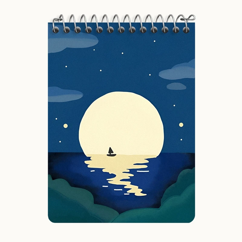 دفتر یادداشت 50 برگ خندالو طرح ماه و دریا کد N4319