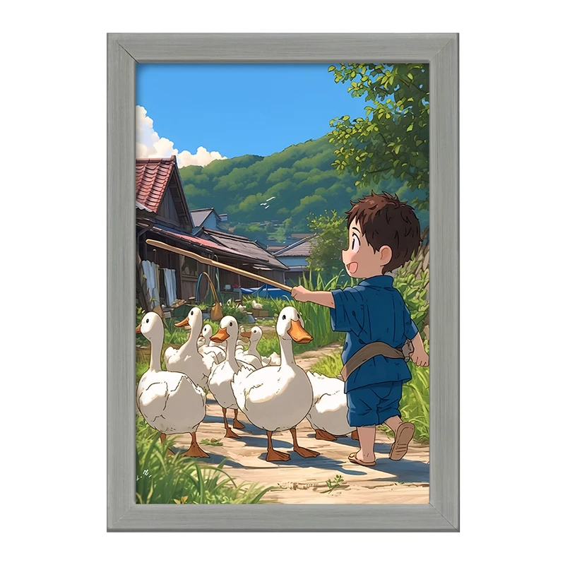تابلو خندالو طرح پسر و اردک ها کد F10989