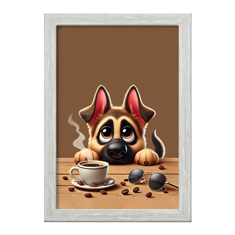 تابلو خندالو طرح سگ و فنجان قهوه کد F11831
