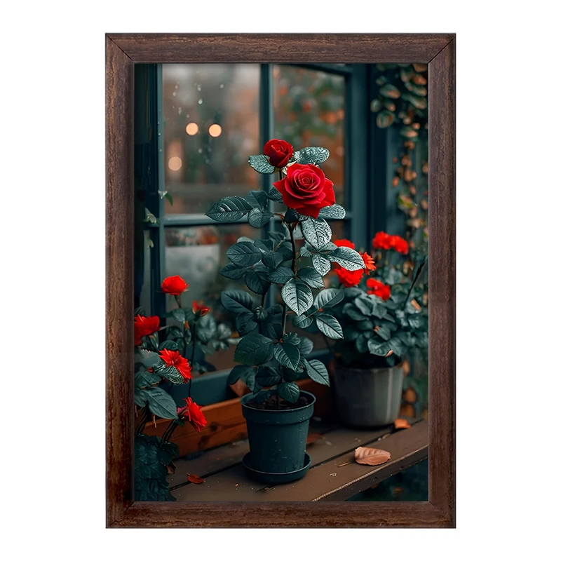 تابلو خندالو طرح گلدان گل رز کد F12685