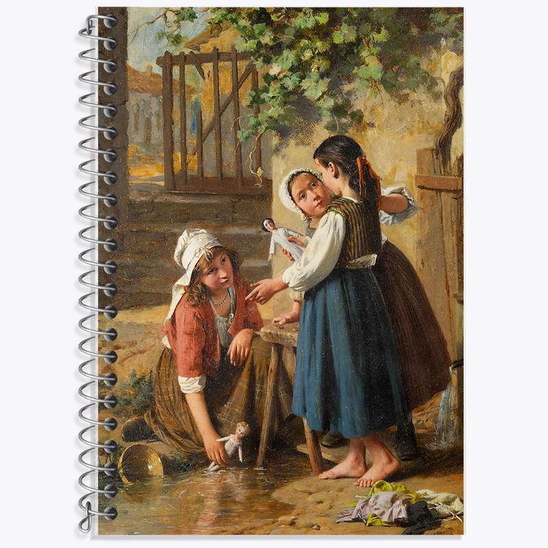 دفتر زبان 50 برگ خندالو مدل دو خط طرح نقاشی روز حمام عروسک اثر پیر ژان ادموند کستان کد F12367