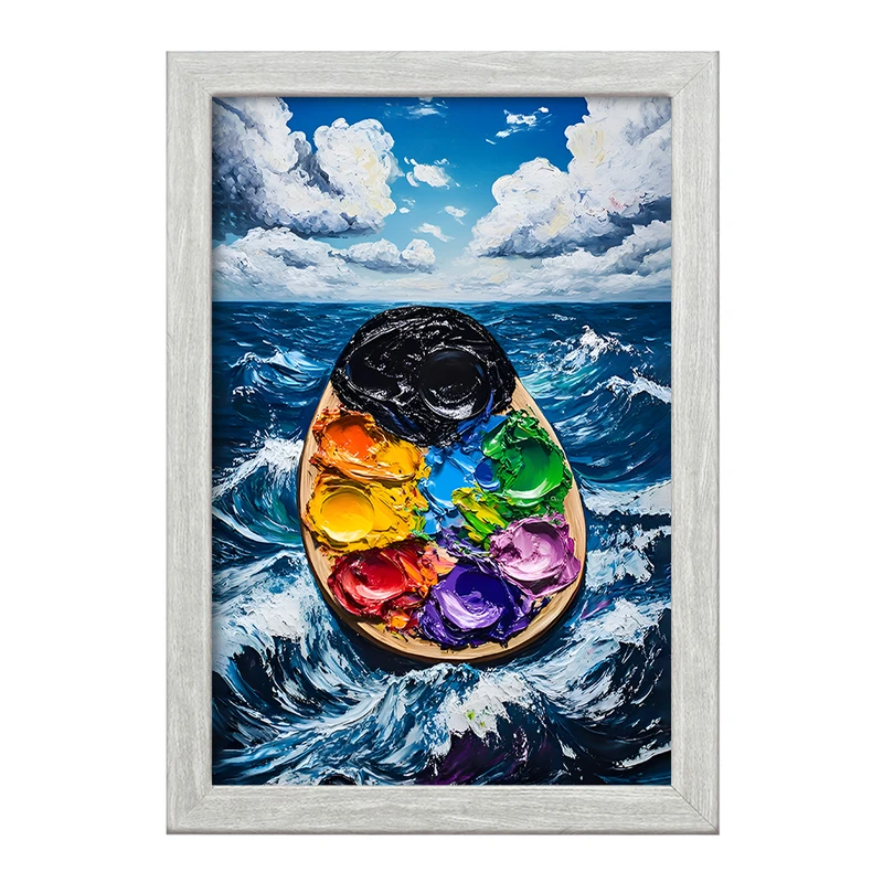 تابلو خندالو طرح پالت نقاشی و دریا کد F12742