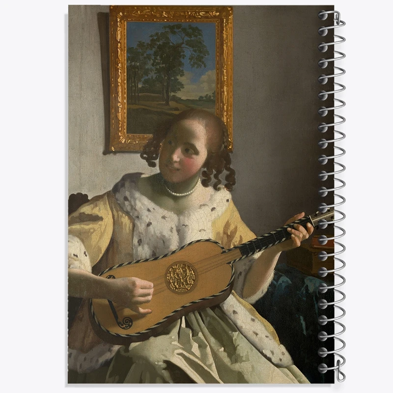 دفتر شطرنجی 50 برگ خندالو طرح نقاشی نوازنده گیتار اثر یوهانس فرمیر کد F12427