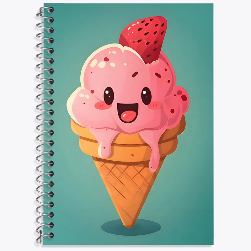 دفتر زبان 50 برگ خندالو مدل دو خط طرح بستنی توت فرنگی کد N6708