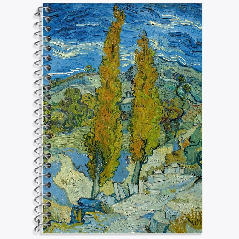 دفتر زبان 50 برگ خندالو مدل سه خط طرح نقاشی دو صنوبر در آلپیل نزدیک سن رمی اثر ونسان ونگوگ کد F12430