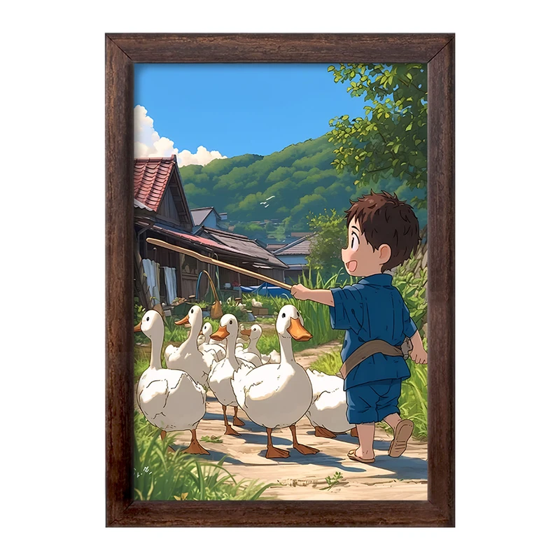 تابلو خندالو طرح پسر و اردک ها کد F10989