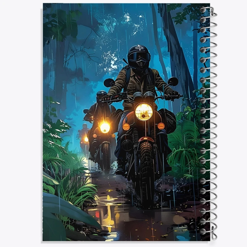 دفتر طراحی 50 برگ خندالو طرح موتوسواری در جنگل کد F4104