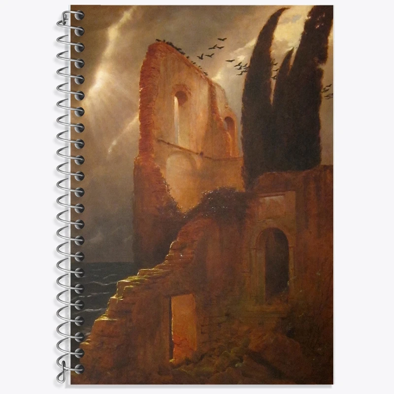 دفتر زبان 50 برگ خندالو مدل سه خط طرح نقاشی خرابه ‌ای کنار ساحل اثر آرنولد بوکلین کد F12385