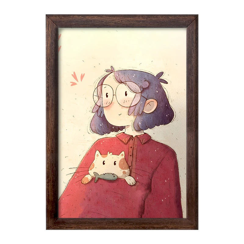 تابلو خندالو طرح دختر و گربه کد F7419